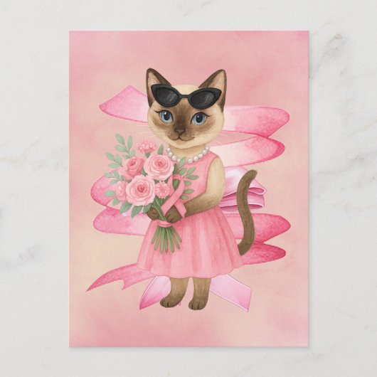 Brustkrebs-Bewusstsein Rosa Band Blumenthema Postkarte (Vorderseite)