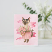 Brustkrebs-Bewusstsein Rosa Band Blumenthema Postkarte (Stehend Vorderseite)