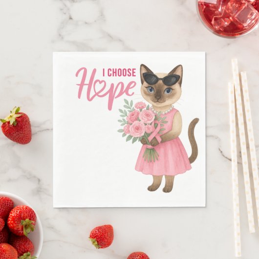 Brustkrebs-Bewusstsein Rosa Band Blumenthema Serviette (Beispiel)