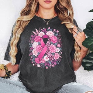 Brustkrebs-Bewusstsein Rosa Band Floral T-Shirt