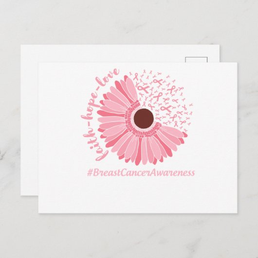 Brustkrebs Bewusstsein rosa Blume Ankündigungspostkarte (Vorne/Hinten)