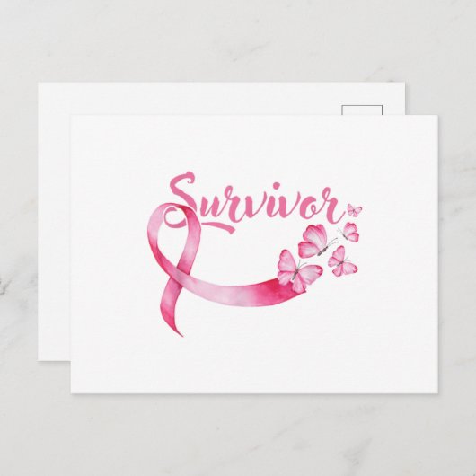 Brustkrebs-Bewusstsein rosa Butterfliegen Ankündigungspostkarte (Vorne/Hinten)