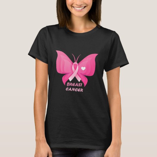 Brustkrebs-Bewusstsein Rosa Butterfly Band T-Shirt (Vorderseite)
