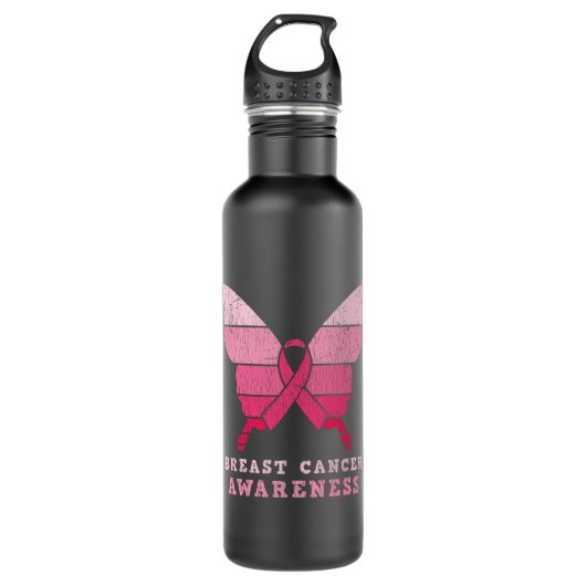 Brustkrebs-Bewusstsein rosa Butterfly-Geschenk Edelstahlflasche (Vorderseite)