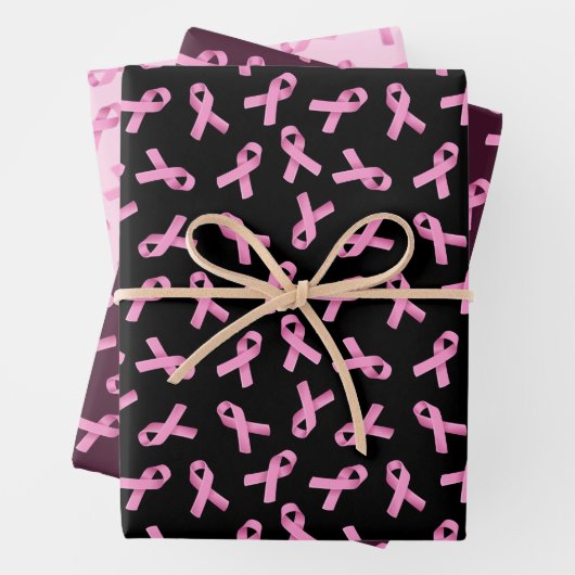 Brustkrebs-Bewusstsein rosa Flachbandmuster Geschenkpapier Set (Beispiel)