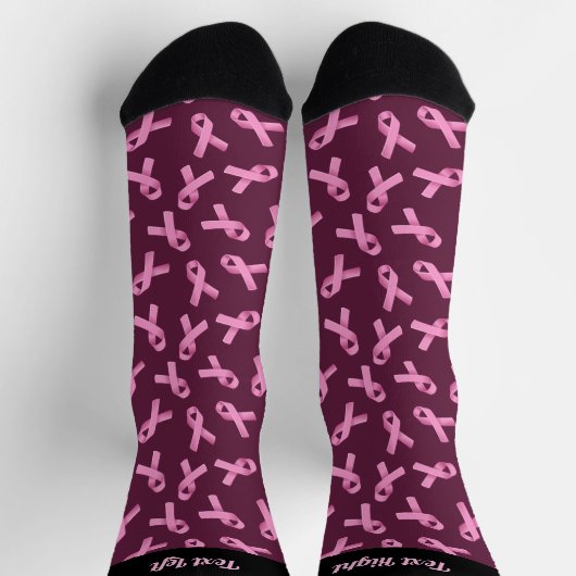 Brustkrebs-Bewusstsein rosa Flachbandmuster Socken (Oben)