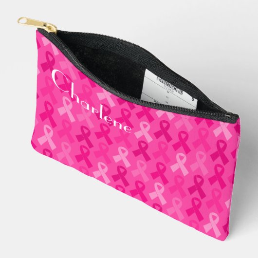 Brustkrebs-Bewusstsein rosa Flachbandmuster Zubehörtasche (Offen)