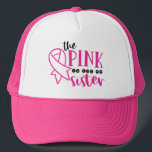 Brustkrebs-Bewusstsein rosa für meine Schwester Truckerkappe<br><div class="desc">Dieses Brustkrebs Bewusstsein Design zeigt den Text "das Rosa ist für meine Schwester" in modernen schwarz-rosa Typografie mit einem rosa Band. #breastcancer #breastering #craastcare #cancer #care #crabbon #Schwester #oktober #modern #stylish #fashion #modizable #style #chic #fashion #apparel #design #designer #trendy #trendy #Hut #cap #hairaccessories #accessoires</div>