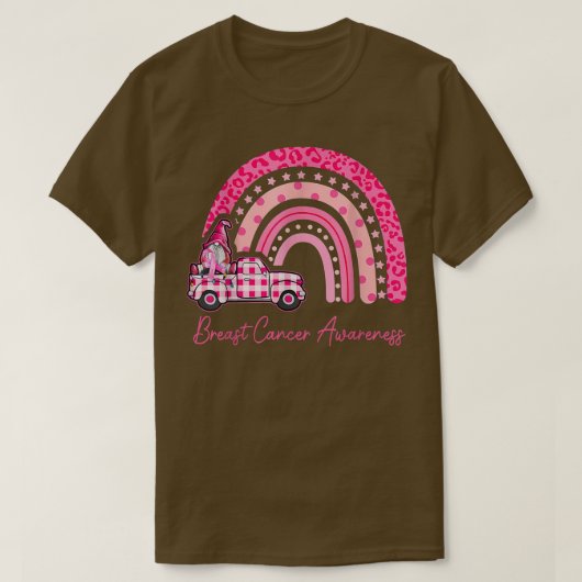 Brustkrebs Bewusstsein rosa Gnomen LKW Regenbogen T-Shirt (Design vorne)