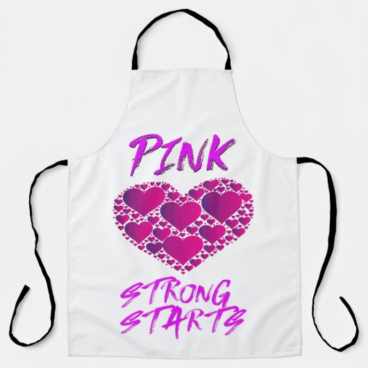 Brustkrebs-Bewusstsein: rosa Herzen, starker Start Schürze (Vorderseite)