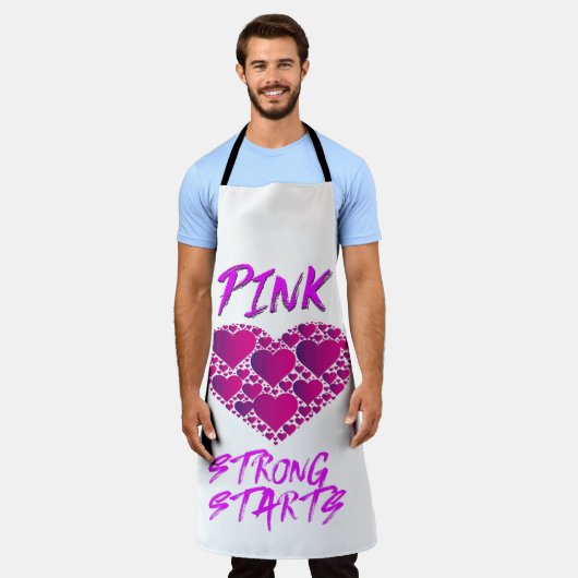 Brustkrebs-Bewusstsein: rosa Herzen, starker Start Schürze (Getragen)