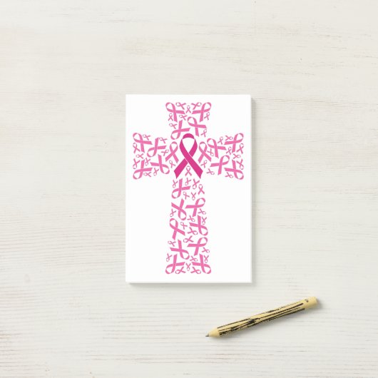 Brustkrebs-Bewusstsein rosa Kreuz Post-it Klebezettel (Auf Schreibtisch)