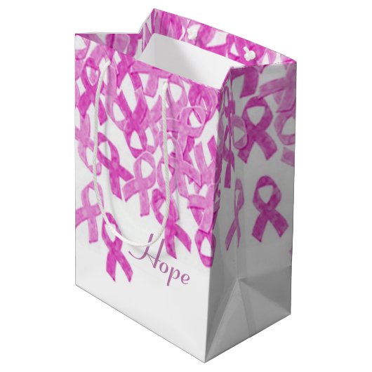 Brustkrebs-Bewusstsein rosa Samt Band Beutel 2 Mittlere Geschenktüte (Rückseite Schrägansicht)