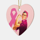 Brustkrebs-Bewusstsein Rosie der Nieteneinschläger Keramikornament (Links)