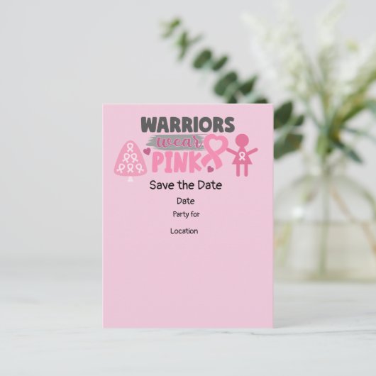 Brustkrebs-Bewusstsein, Save the Date Party Postkarte (Stehend Vorderseite)