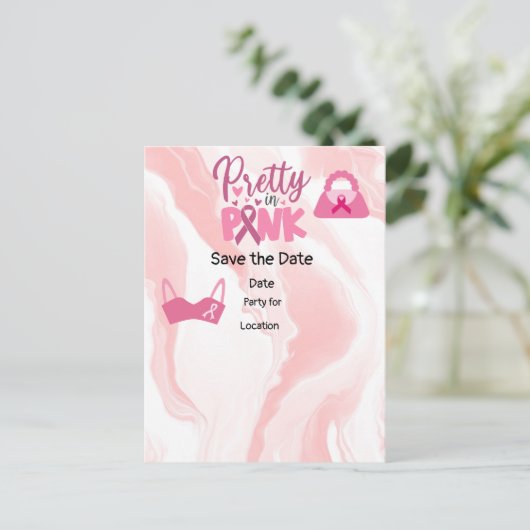 Brustkrebs-Bewusstsein, Save the Date Party Postkarte (Stehend Vorderseite)