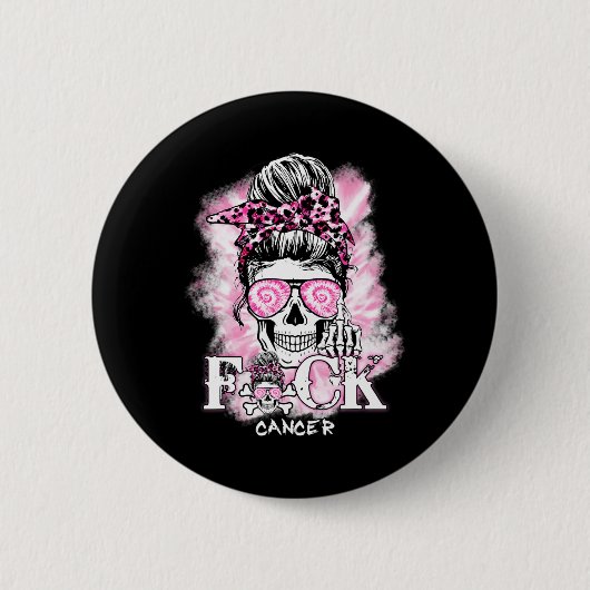 Brustkrebs-Bewusstsein Schädel F Krebs rosa Rib Button (Vorderseite)