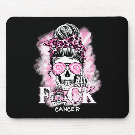 Brustkrebs-Bewusstsein Schädel F Krebs rosa Rib Mousepad (Vorne)