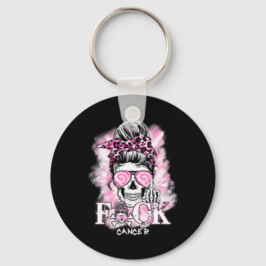 Brustkrebs-Bewusstsein Schädel F Krebs rosa Rib Schlüsselanhänger (Vorderseite)