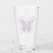 Brustkrebs-Bewusstsein Schmetterling Blumengrenze Glas (Rückseite)
