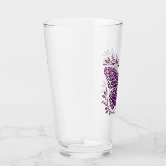 Brustkrebs-Bewusstsein Schmetterling Blumengrenze Glas (Rechts)