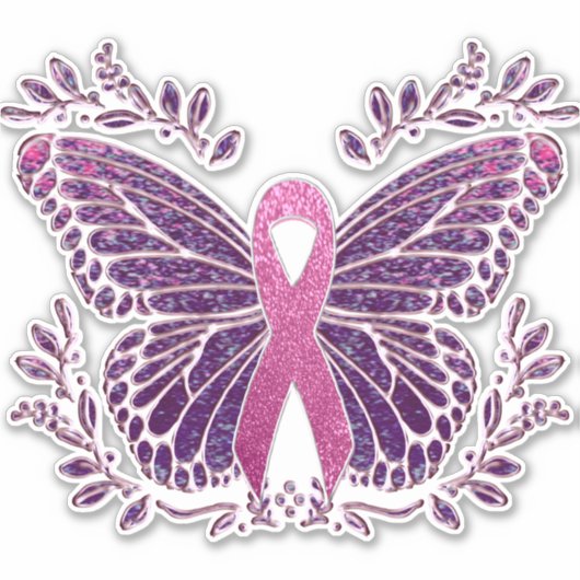 Brustkrebs-Bewusstsein Schmetterling mit floralen Aufkleber (Vorderseite)