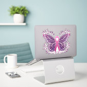 Brustkrebs-Bewusstsein Schmetterling mit floralen Aufkleber (Laptop auf Schreibtisch)