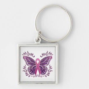 Brustkrebs-Bewusstsein Schmetterling mit floralen Schlüsselanhänger