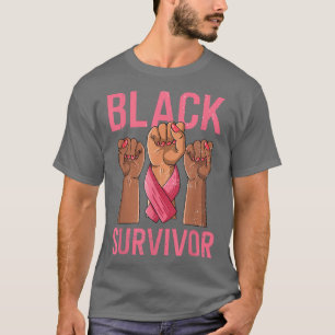 Brustkrebs-Bewusstsein Schwarzer Überlebender Pink T-Shirt