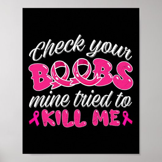 Brustkrebs Bewusstsein Shirt Karo Ihre Brust Su Poster (Vorne)