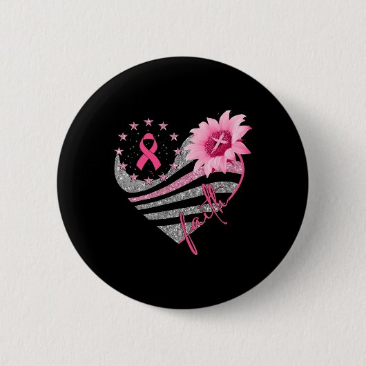 Brustkrebs-Bewusstsein Sonnenblume Glaube Bling Bl Button (Vorderseite)