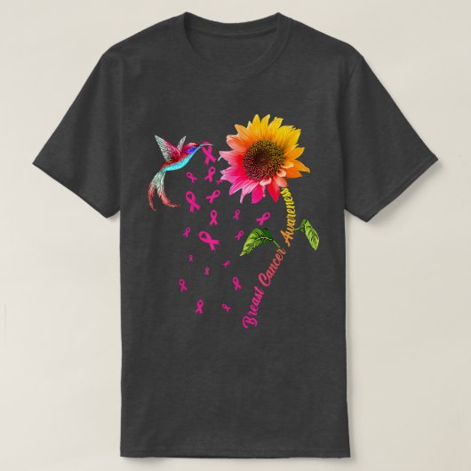 Brustkrebs Bewusstsein Sonnenblume Hummingbird 308 T-Shirt (Design vorne)
