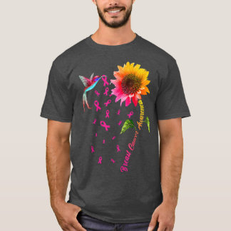 Brustkrebs Bewusstsein Sonnenblume Hummingbird 308 T-Shirt