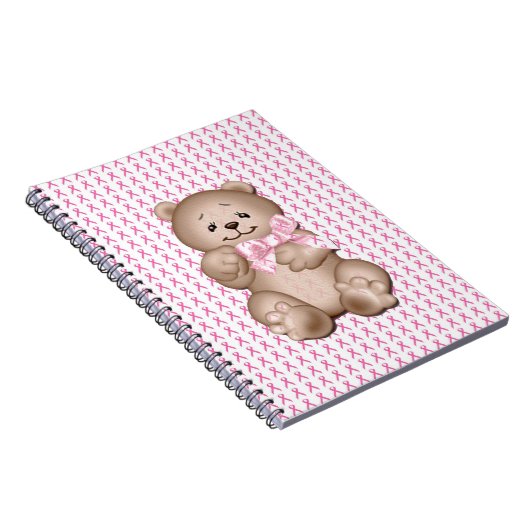 Brustkrebs-Bewusstsein Spirale Notebook Teddy Bär Notizblock (Rechte Seite)