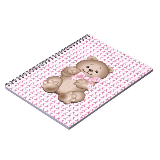 Brustkrebs-Bewusstsein Spirale Notebook Teddy Bär Notizblock (Linke Seite)