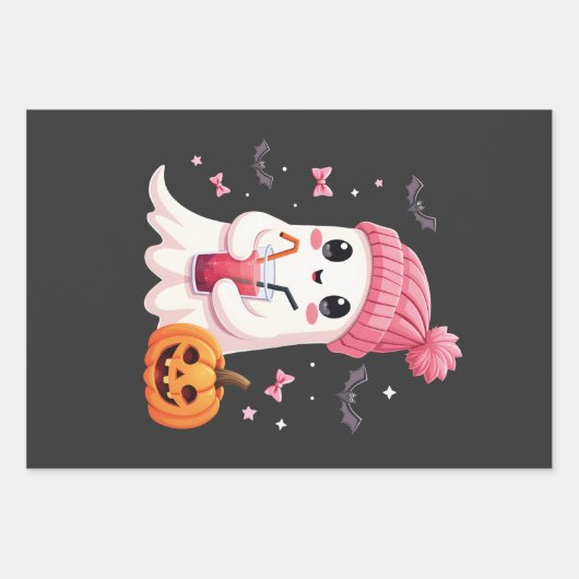 Brustkrebs-Bewusstsein Spooky Ghost Halloween Geschenkpapier Set (Vorderseite)