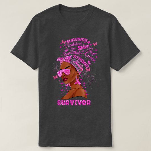 Brustkrebs-Bewusstsein Überlebende Schwarze Frauen T-Shirt (Design vorne)