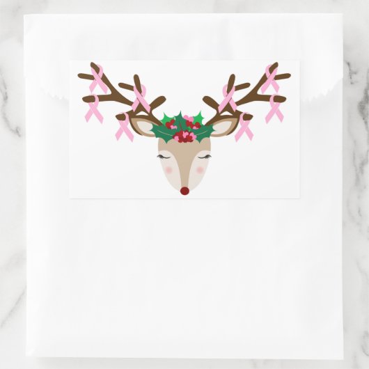 Brustkrebs-Bewusstsein Weihnachtskleber Reindee Rechteckiger Aufkleber (Tasche)