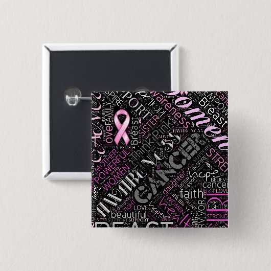 Brustkrebs-Bewusstsein Word Cloud-ID261 Button (Vorne & Hinten)