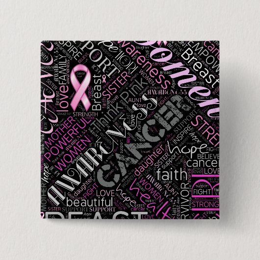Brustkrebs-Bewusstsein Word Cloud-ID261 Button (Vorderseite)