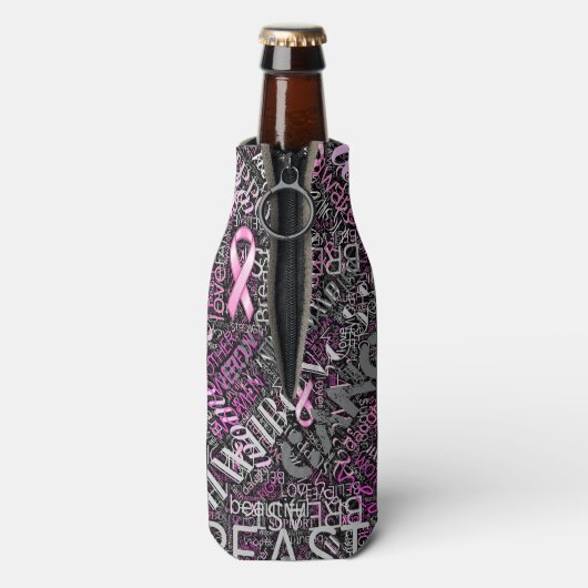 Brustkrebs-Bewusstsein Word Cloud-ID261 Flaschenkühler (Flasche Rückseite)