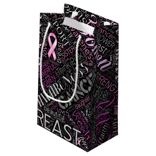 Brustkrebs-Bewusstsein Word Cloud-ID261 Kleine Geschenktüte (Rückseite Schrägansicht)