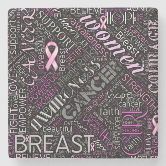 Brustkrebs-Bewusstsein Word Cloud-ID261 Steinuntersetzer (Vorderseite)