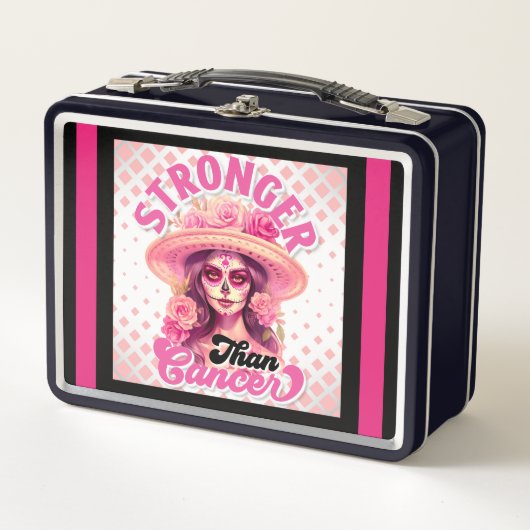 Brustkrebs Bewusstsein Zucker Schädel Metall Brotdose (Vorderseite)