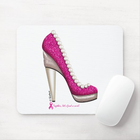 Brustkrebs-Bewusstseins-Glitzer-Perlen-Pumpe Mousepad (Mit Mouse)