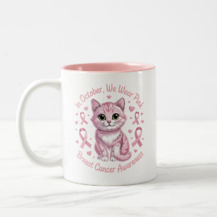 Brustkrebs-Bewusstseins-Katze im Oktober tragen wi Zweifarbige Tasse