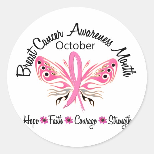 Brustkrebs-Bewusstseins-Monats-Schmetterling 3,2 Runder Aufkleber (Vorderseite)