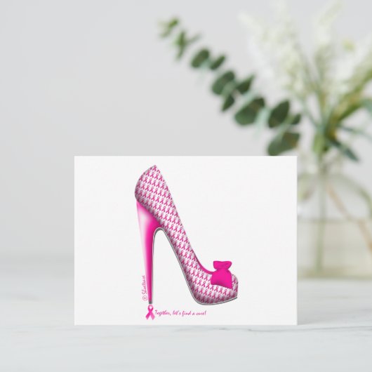 Brustkrebs-Bewusstseins-Rosa-Band-Ferse Postkarte (Stehend Vorderseite)