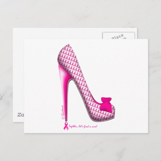 Brustkrebs-Bewusstseins-Rosa-Band-Ferse Postkarte (Vorne/Hinten)
