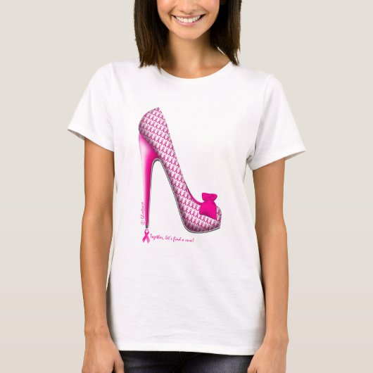 Brustkrebs-Bewusstseins-Rosa-Band-Ferse T-Shirt (Vorderseite)